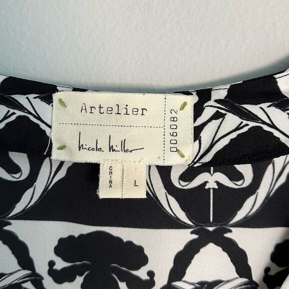 Nicole Miller Artelier Black Silk Cold Shoulder Blouse Women's Large - Picture 3 of 5